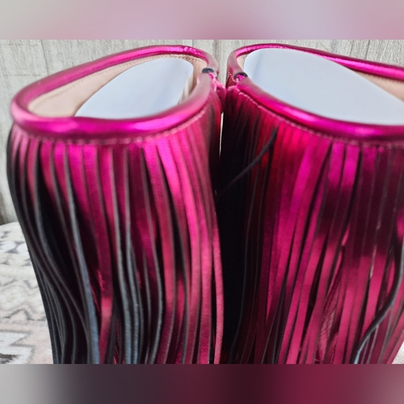 NIB 💖Chase and Chloe Metallic Sz 7.5 Malena Fringe Boots Pink Barbiecore - Picture 5 of 8